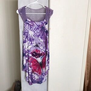 India Boutique Purple and Pink Butterfly Print Sleeveless Dress